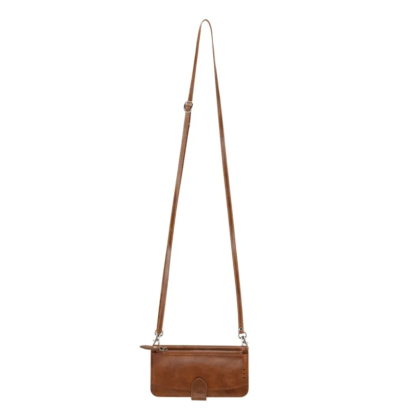 For Samsung Galaxy S25 Edge Case Zipper Pocket Leather Phone Cover with Crossbody Shoulder Strap - Brown
