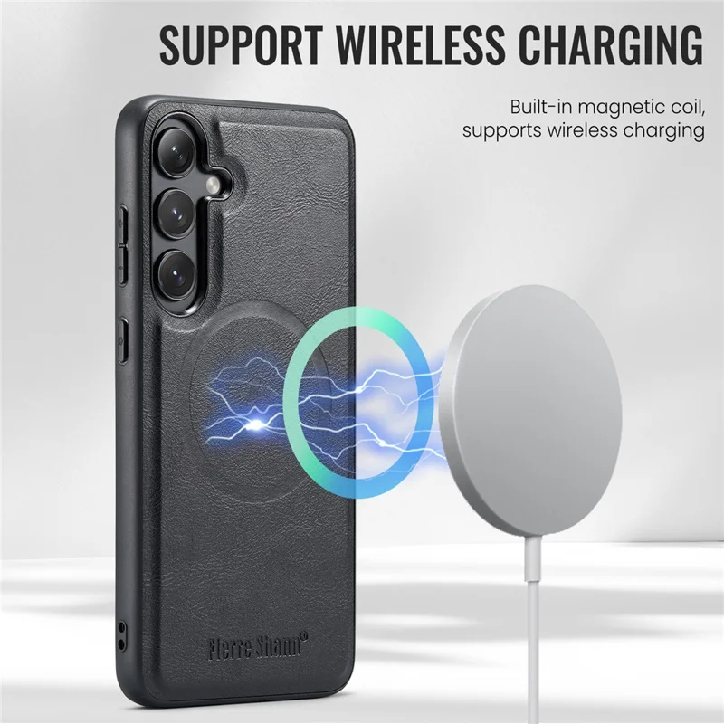 FIERRE SHANN 027 Étui Compatible avec MagSafe pour Samsung Galaxy S25 en Cuir + TPU - Noir