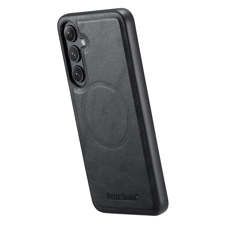 FIERRE SHANN 027 Cover per Samsung Galaxy S25+ Compatibile con MagSafe in Pelle + TPU - Nero