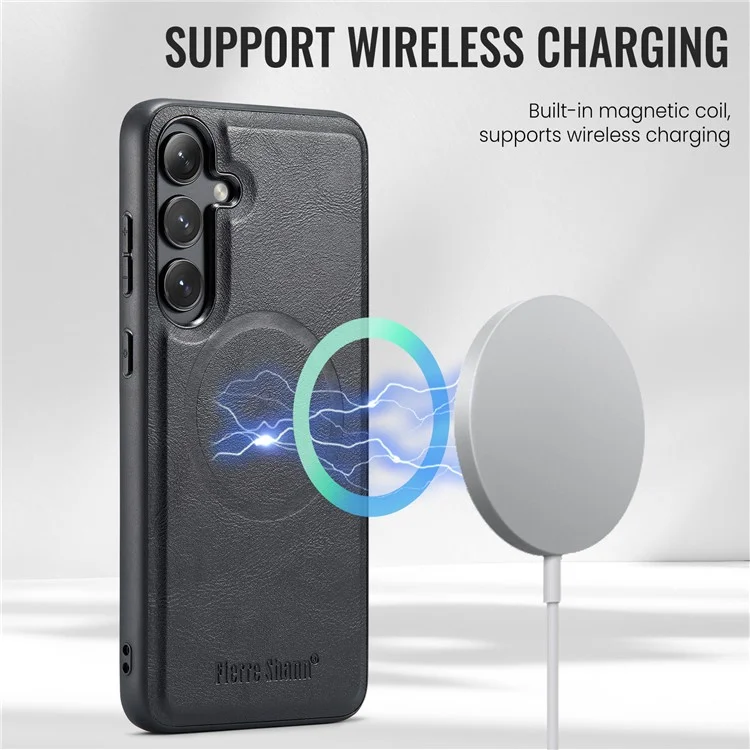 FIERRE SHANN 027 Cover per Samsung Galaxy S25+ Compatibile con MagSafe in Pelle + TPU - Nero
