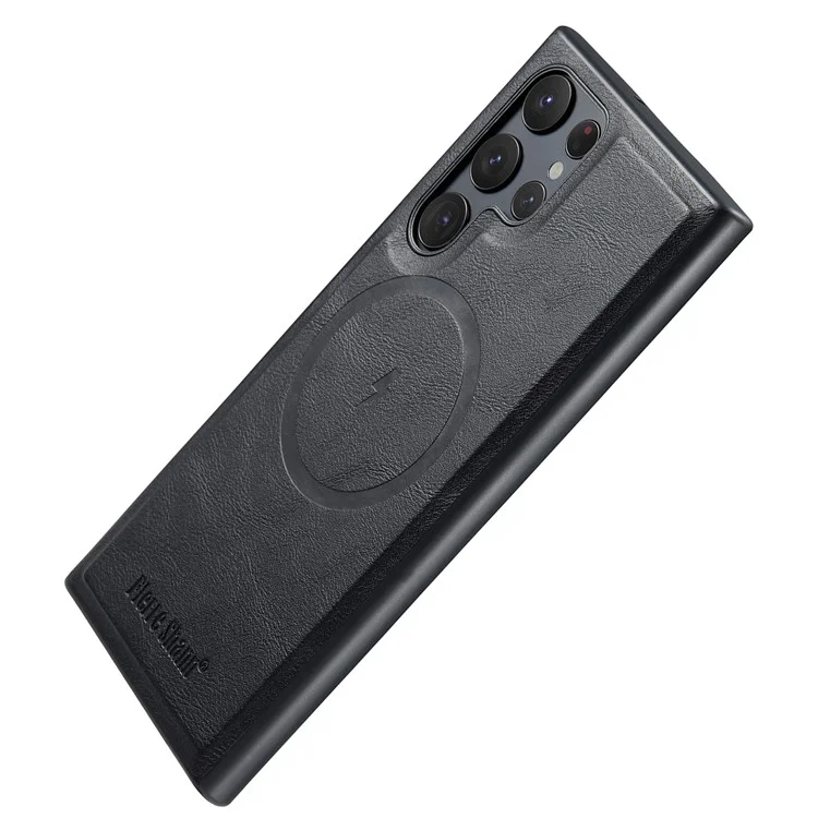 FIERRE SHANN 027 Cover per Samsung Galaxy S25 Ultra Compatibile con MagSafe in Pelle + TPU - Nero