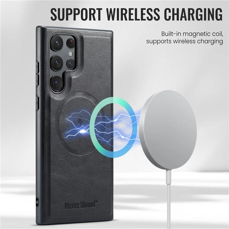 FIERRE SHANN 027 Cover per Samsung Galaxy S25 Ultra Compatibile con MagSafe in Pelle + TPU - Nero