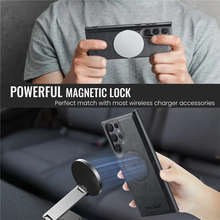 FIERRE SHANN 027 Cover per Samsung Galaxy S25 Ultra Compatibile con MagSafe in Pelle + TPU - Nero