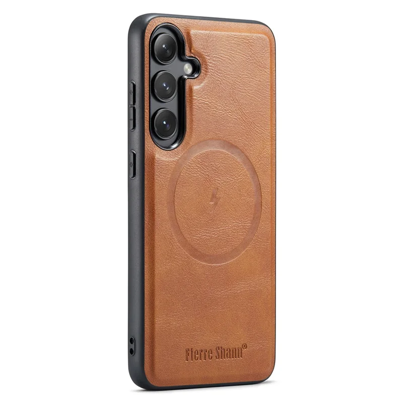 FIERRE SHANN 027 For Samsung Galaxy S24 FE Magnetic Case Leather + TPU Phone Cover - Brown