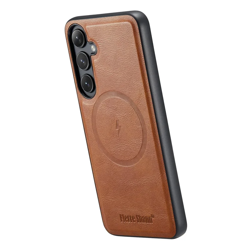 FIERRE SHANN 027 For Samsung Galaxy S24 FE Magnetic Case Leather + TPU Phone Cover - Brown
