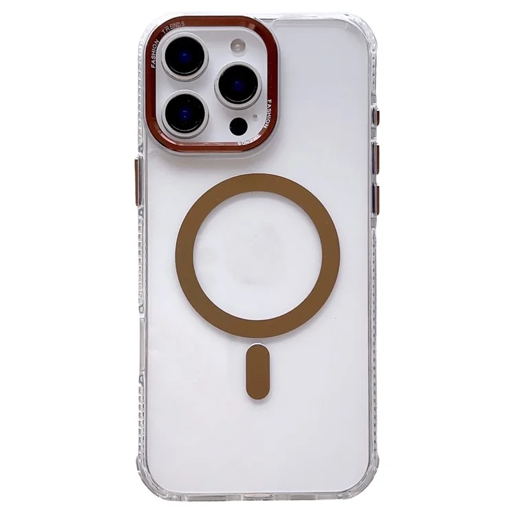 For iPhone 16 Pro Max Magnetic Case PC TPU Shockproof Protection Phone Cover Compatible with Magsafe - Transparent Coffee