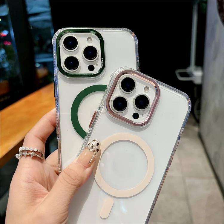 For iPhone 16 Pro Max Magnetic Case PC TPU Shockproof Protection Phone Cover Compatible with Magsafe - Transparent Coffee