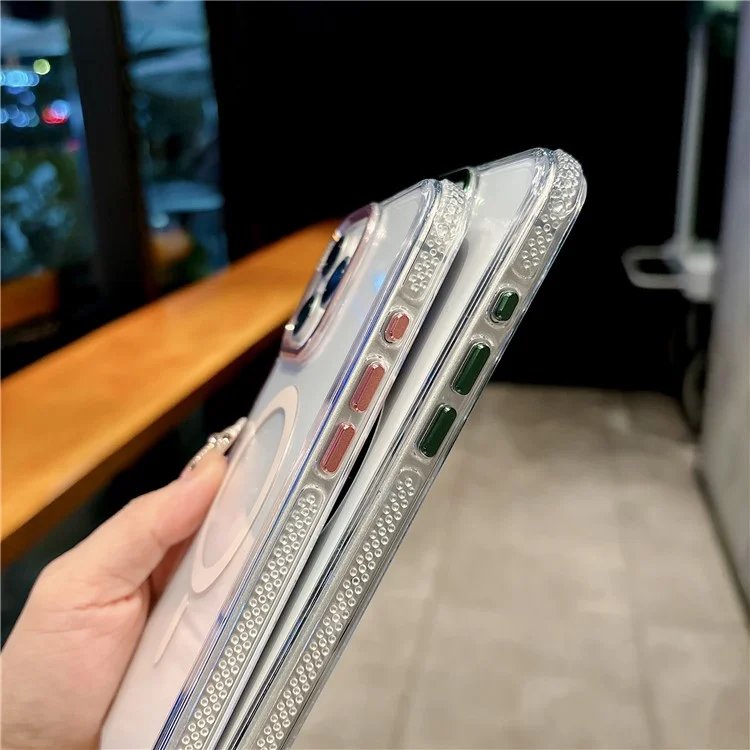 For iPhone 16 Pro Max Magnetic Case PC TPU Shockproof Protection Phone Cover Compatible with Magsafe - Transparent Coffee