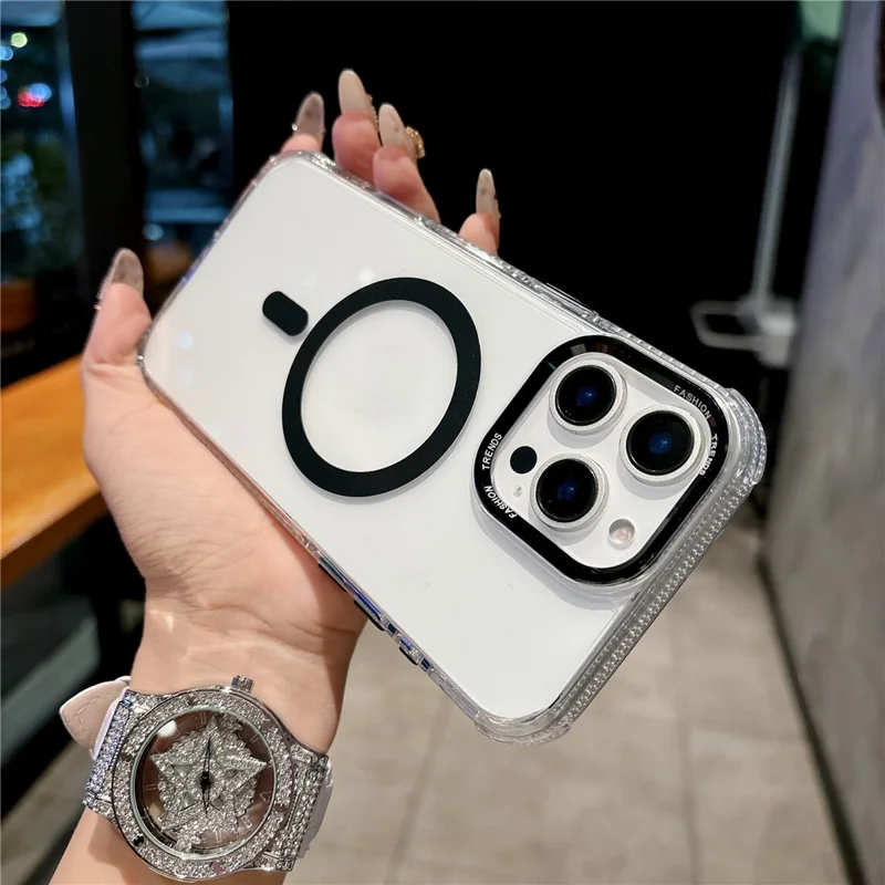 For iPhone 16 Pro Max Magnetic Case PC TPU Shockproof Protection Phone Cover Compatible with Magsafe - Transparent Black