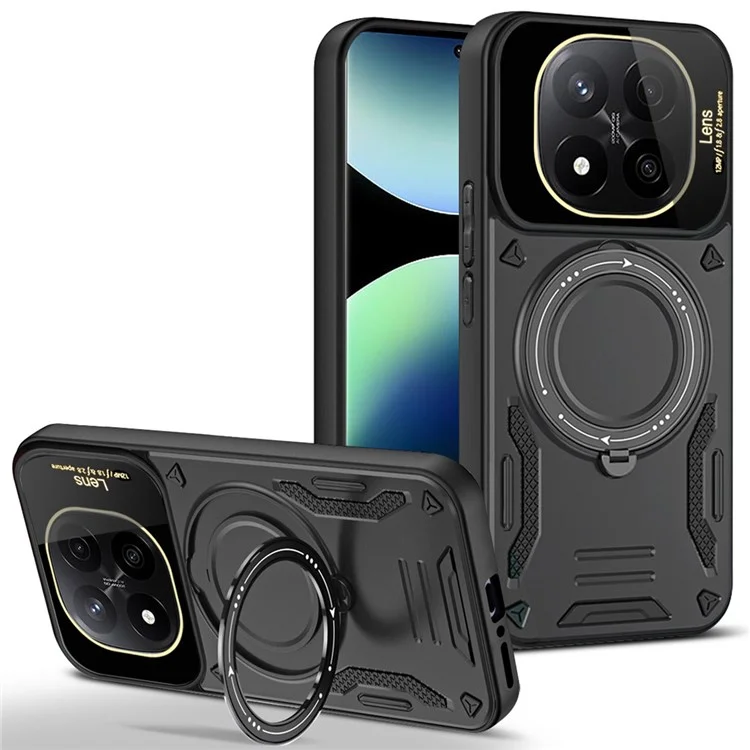 Phone Case For Xiaomi Redmi Note 14 Pro 5G / Note 14 Pro+ 5G / Poco X7 5G Rotating Magnetic Kickstand PC + TPU Back Cover - Black