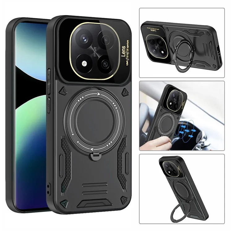 Phone Case For Xiaomi Redmi Note 14 Pro 5G / Note 14 Pro+ 5G / Poco X7 5G Rotating Magnetic Kickstand PC + TPU Back Cover - Black