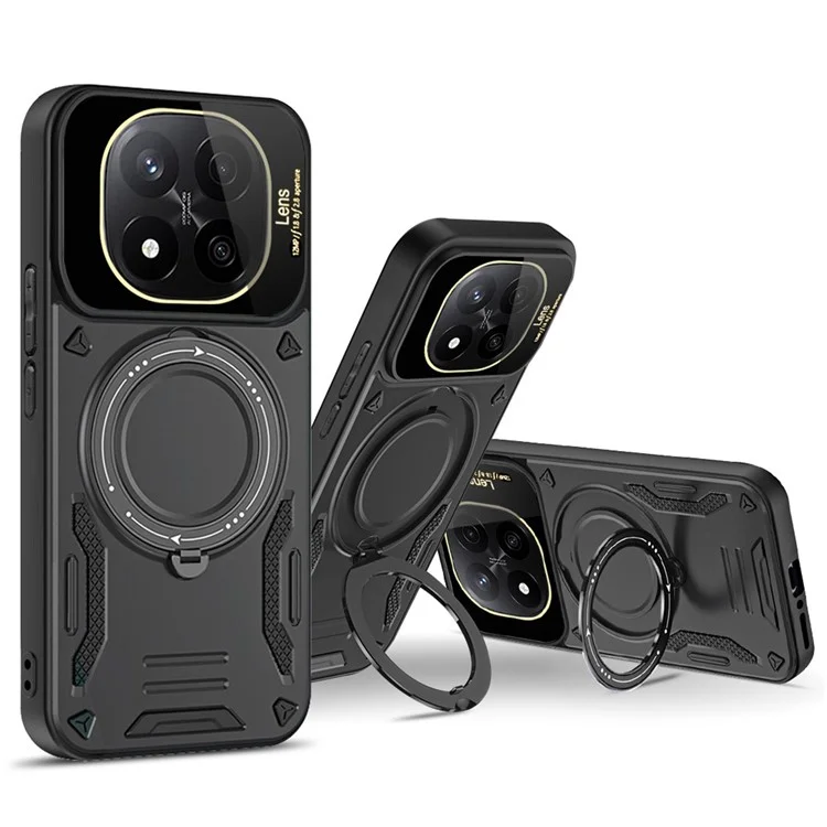 Phone Case For Xiaomi Redmi Note 14 Pro 5G / Note 14 Pro+ 5G / Poco X7 5G Rotating Magnetic Kickstand PC + TPU Back Cover - Black