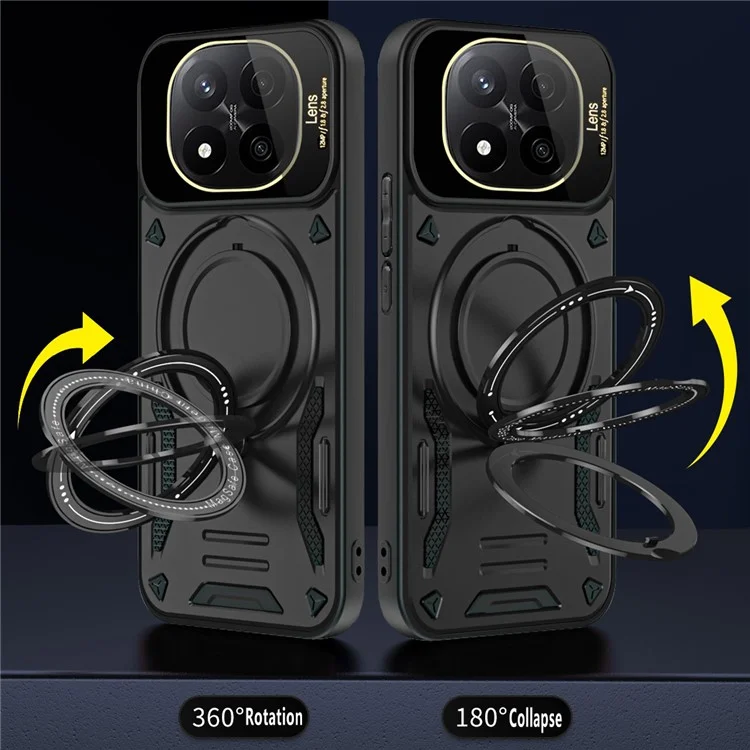 Phone Case For Xiaomi Redmi Note 14 Pro 5G / Note 14 Pro+ 5G / Poco X7 5G Rotating Magnetic Kickstand PC + TPU Back Cover - Black