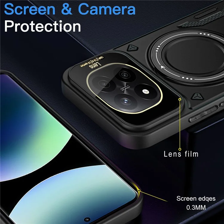 Phone Case For Xiaomi Redmi Note 14 Pro 5G / Note 14 Pro+ 5G / Poco X7 5G Rotating Magnetic Kickstand PC + TPU Back Cover - Black