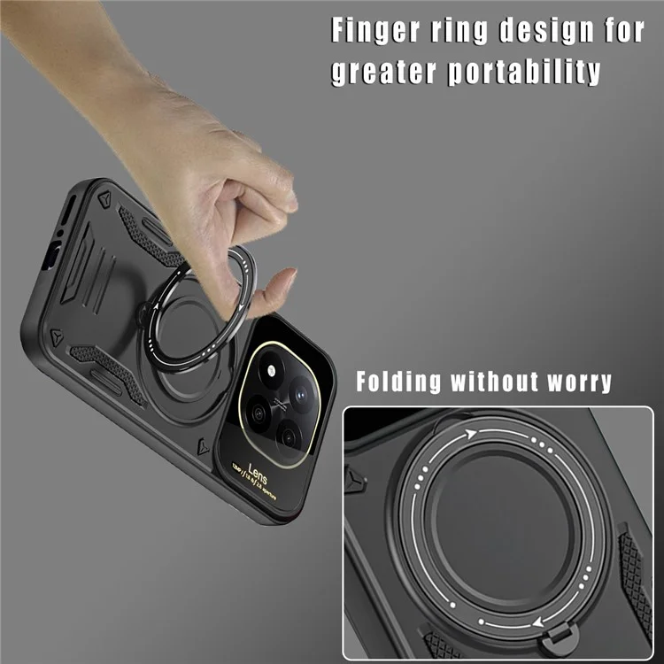 Phone Case For Xiaomi Redmi Note 14 Pro 5G / Note 14 Pro+ 5G / Poco X7 5G Rotating Magnetic Kickstand PC + TPU Back Cover - Black