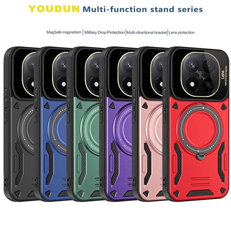 Phone Case For Xiaomi Redmi Note 14 Pro 5G / Note 14 Pro+ 5G / Poco X7 5G Rotating Magnetic Kickstand PC + TPU Back Cover - Black