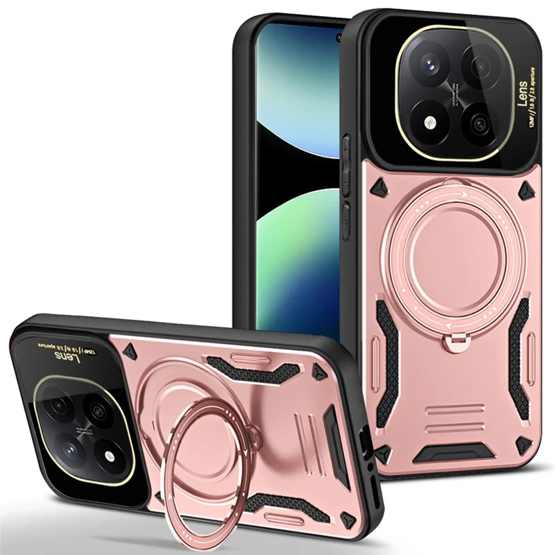 Phone Case For Xiaomi Redmi Note 14 Pro 5G / Note 14 Pro+ 5G / Poco X7 5G Rotating Magnetic Kickstand PC + TPU Back Cover - Rose Gold