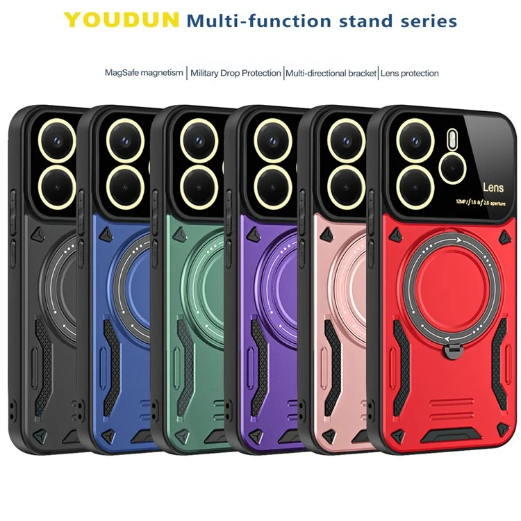 For Xiaomi Redmi Note 14 4G (163.25x76.55x8.16mm) Case Rotating Magnetic Kickstand PC + TPU Phone Cover - Black