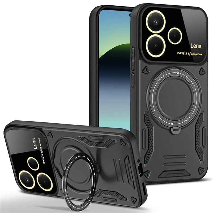 Pour Xiaomi Redmi Note 14 5G Étui avec Support Magnétique Rotatif PC + TPU Housse de Téléphone - Noir