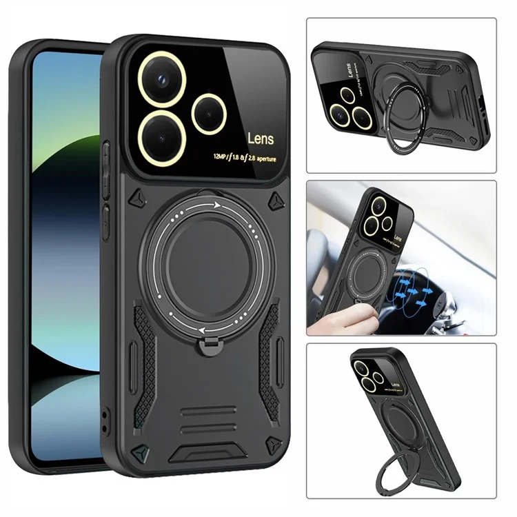 Pour Xiaomi Redmi Note 14 5G Étui avec Support Magnétique Rotatif PC + TPU Housse de Téléphone - Noir