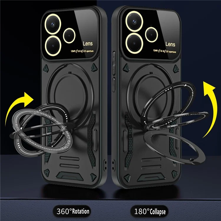 Pour Xiaomi Redmi Note 14 5G Étui avec Support Magnétique Rotatif PC + TPU Housse de Téléphone - Noir