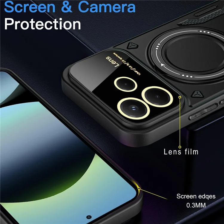 Pour Xiaomi Redmi Note 14 5G Étui avec Support Magnétique Rotatif PC + TPU Housse de Téléphone - Noir