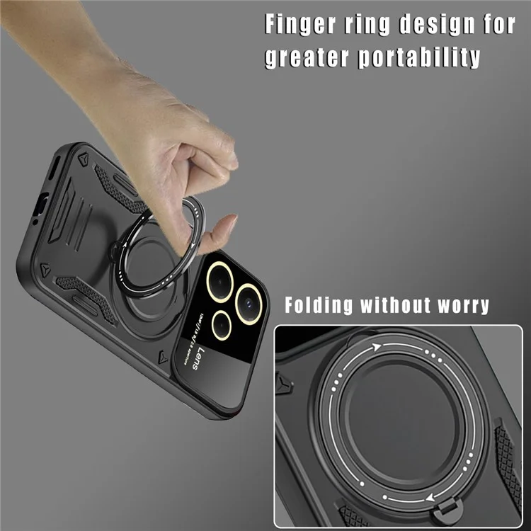 Pour Xiaomi Redmi Note 14 5G Étui avec Support Magnétique Rotatif PC + TPU Housse de Téléphone - Noir