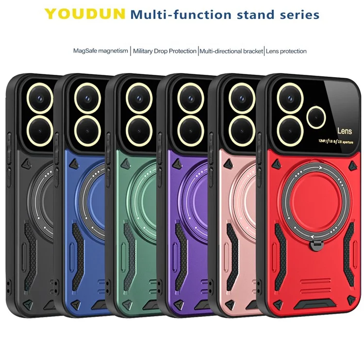 Pour Xiaomi Redmi Note 14 5G Étui avec Support Magnétique Rotatif PC + TPU Housse de Téléphone - Noir