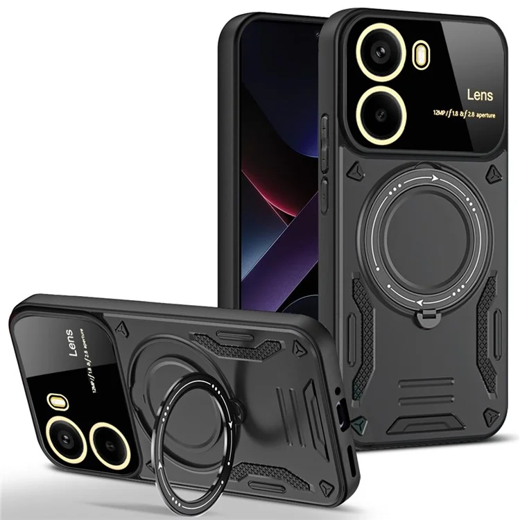 For Xiaomi Poco X7 Pro 5G Case Rotating Magnetic Kickstand PC + TPU Phone Cover - Black