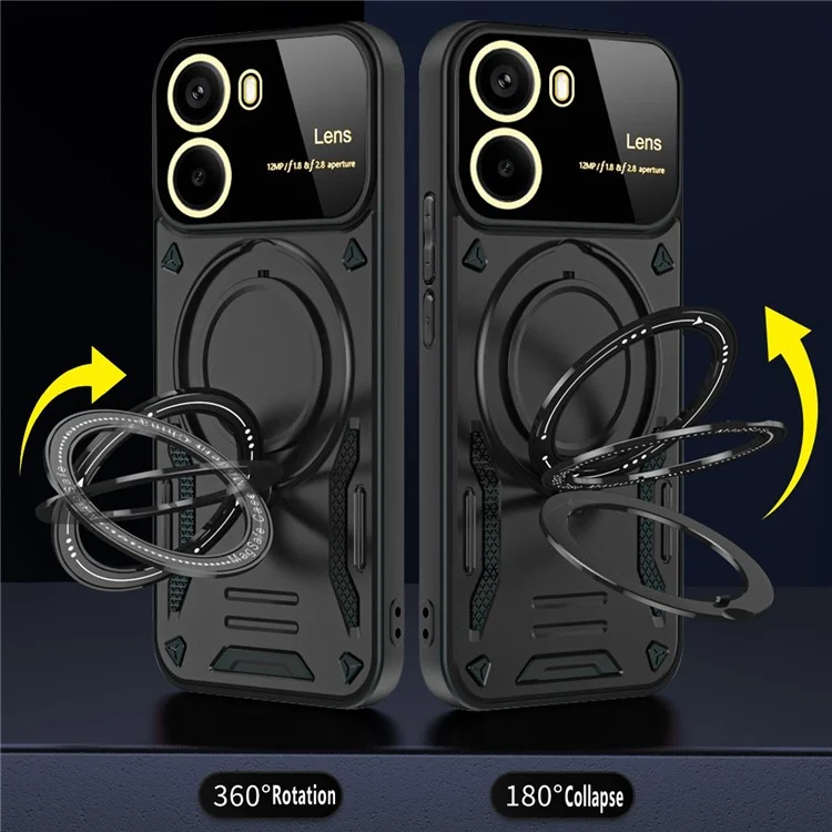 For Xiaomi Poco X7 Pro 5G Case Rotating Magnetic Kickstand PC + TPU Phone Cover - Black