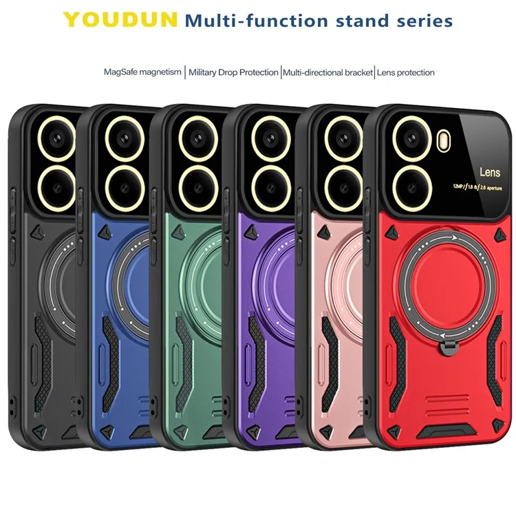 For Xiaomi Poco X7 Pro 5G Case Rotating Magnetic Kickstand PC + TPU Phone Cover - Black