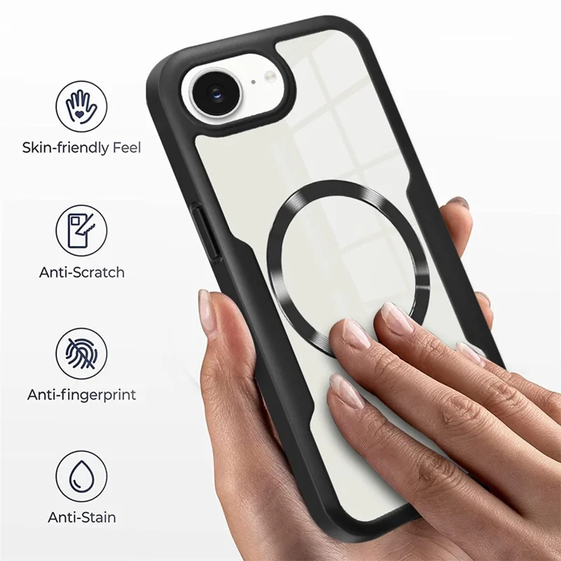 Funda Magnética para iPhone 16e de PC + TPU + Acrílico - Protección Completa - Color Negro