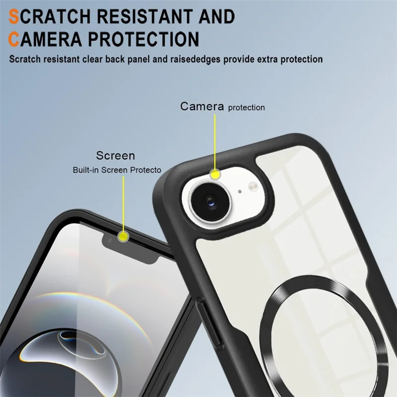 Funda Magnética para iPhone 16e de PC + TPU + Acrílico - Protección Completa - Color Negro