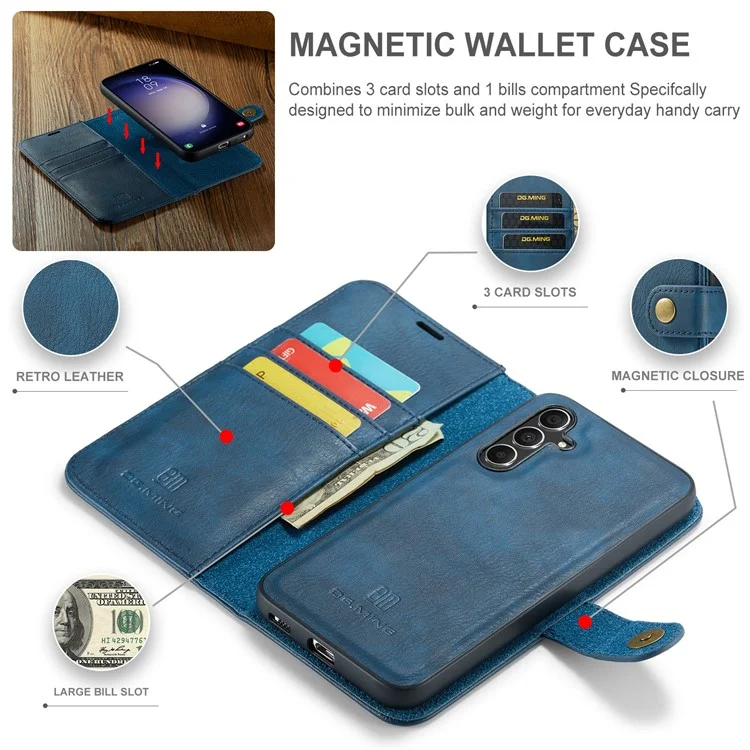 DG.MING for Samsung Galaxy A56 5G Case Detachable Split Leather Phone Cover - Blue