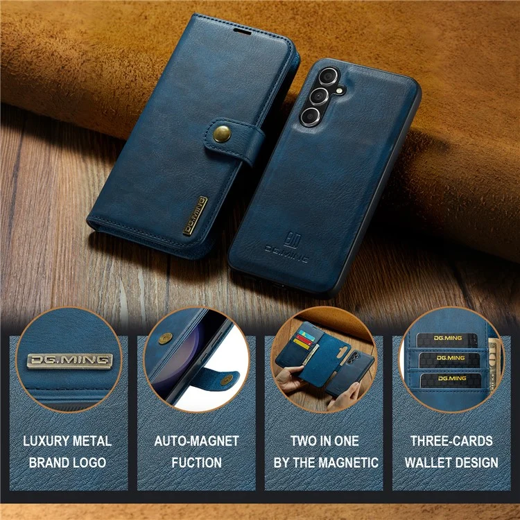 DG.MING for Samsung Galaxy A56 5G Case Detachable Split Leather Phone Cover - Blue