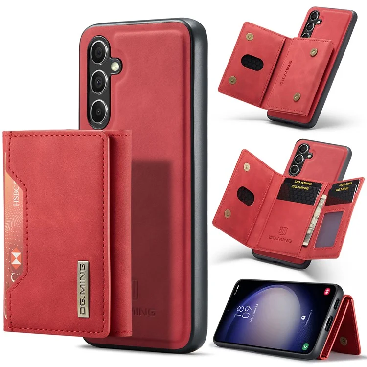 DG.MING M2 Serie für Samsung Galaxy A56 5G Hülle PU + PC + TPU Handyhülle Abnehmbares Portemonnaie - Rot