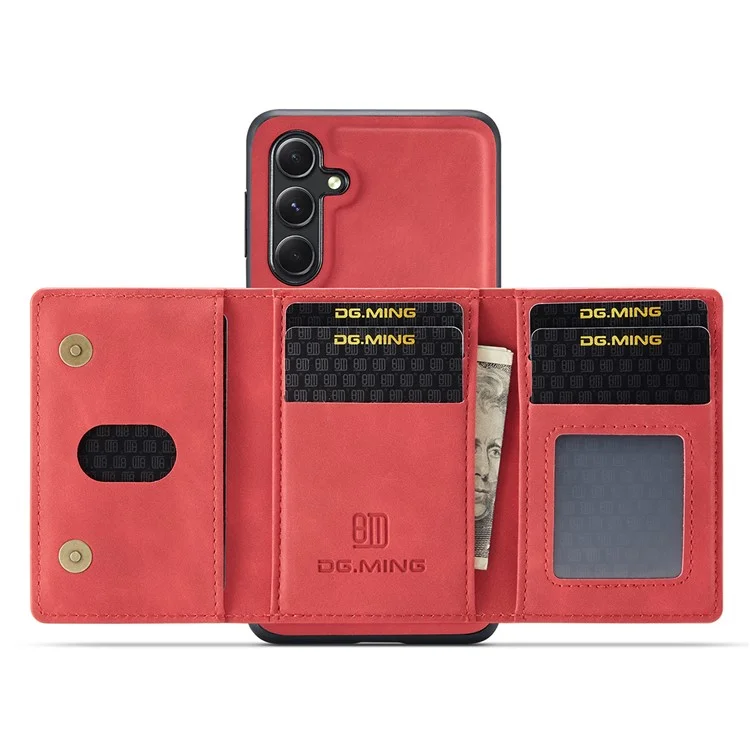 DG.MING M2 Serie für Samsung Galaxy A56 5G Hülle PU + PC + TPU Handyhülle Abnehmbares Portemonnaie - Rot