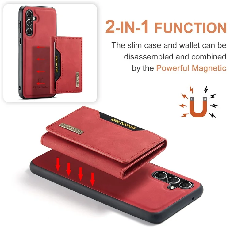 DG.MING M2 Serie für Samsung Galaxy A56 5G Hülle PU + PC + TPU Handyhülle Abnehmbares Portemonnaie - Rot
