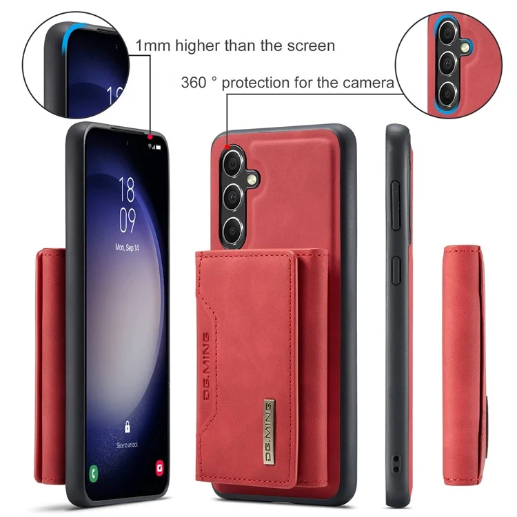 DG.MING M2 Serie für Samsung Galaxy A56 5G Hülle PU + PC + TPU Handyhülle Abnehmbares Portemonnaie - Rot