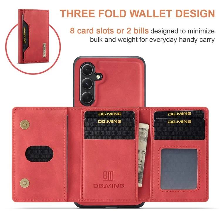 DG.MING M2 Serie für Samsung Galaxy A56 5G Hülle PU + PC + TPU Handyhülle Abnehmbares Portemonnaie - Rot