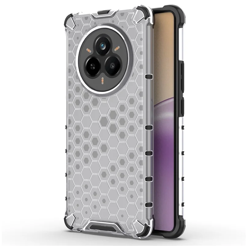 Voor Realme 14 Pro 5G hoesje PC + TPU telefoonhoesje Honingraatvorm - Grijs
