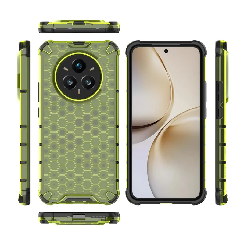 For Realme 14 Pro+ 5G Case PC + TPU Phone Cover Honeycomb Shape - Green
