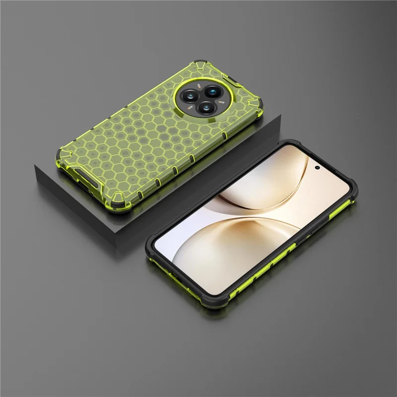 For Realme 14 Pro+ 5G Case PC + TPU Phone Cover Honeycomb Shape - Green