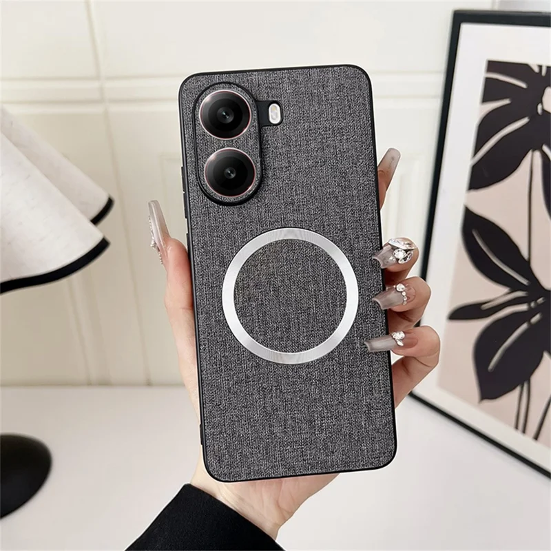 For Xiaomi Poco X7 Pro 5G Magnetic Case Drop-Proof TPU + Cloth Back Phone Cover - Grey