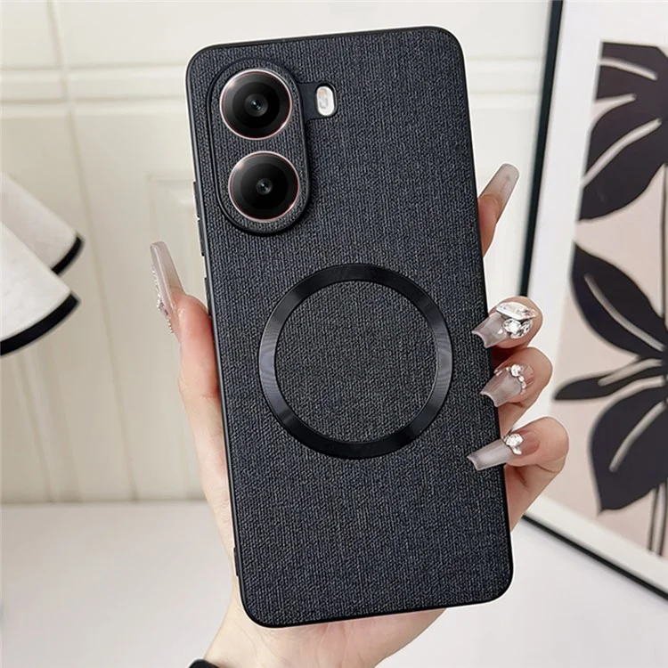 For Xiaomi Poco X7 Pro 5G Case Drop-Proof TPU + Cloth Back Phone Cover Compatible with MagSafe - Black