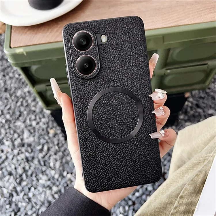 Cover per Xiaomi Poco X7 Pro 5G Compatibile con MagSafe in Pelle PU + TPU per Retro Telefono - Nero