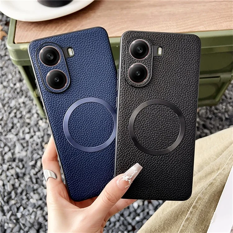 Cover per Xiaomi Poco X7 Pro 5G Compatibile con MagSafe in Pelle PU + TPU per Retro Telefono - Nero