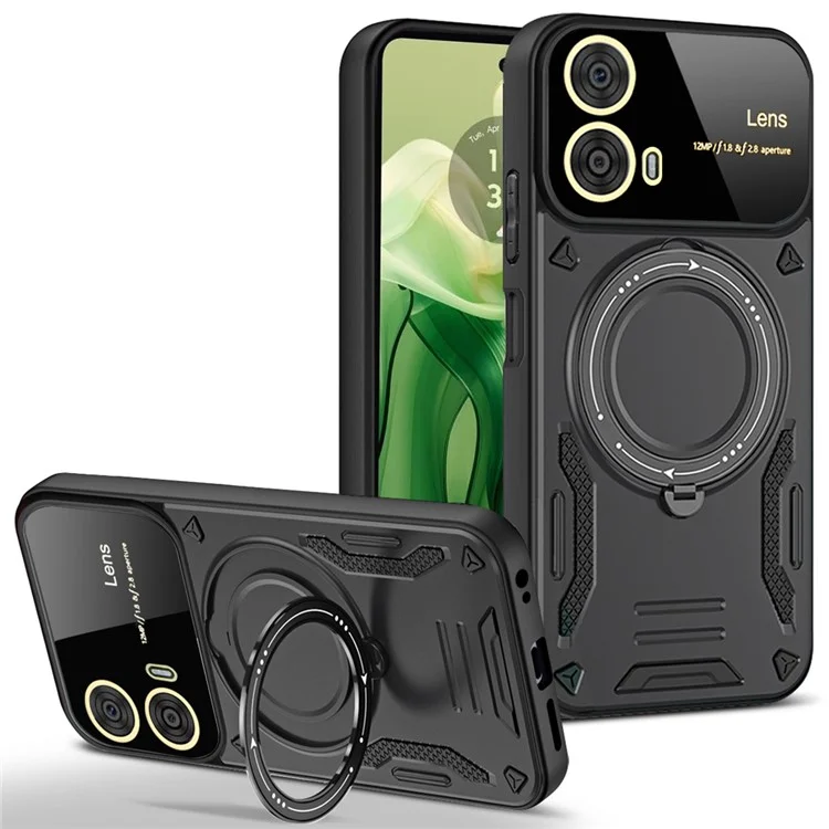 For Motorola Moto G04 4G / G24 4G Case Rotating Magnetic Kickstand PC + TPU Phone Cover - Black