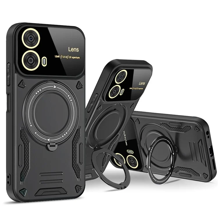 For Motorola Moto G04 4G / G24 4G Case Rotating Magnetic Kickstand PC + TPU Phone Cover - Black