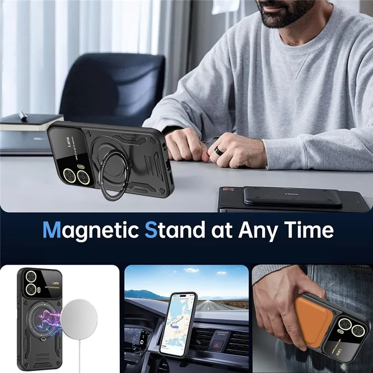 For Motorola Moto G04 4G / G24 4G Case Rotating Magnetic Kickstand PC + TPU Phone Cover - Black